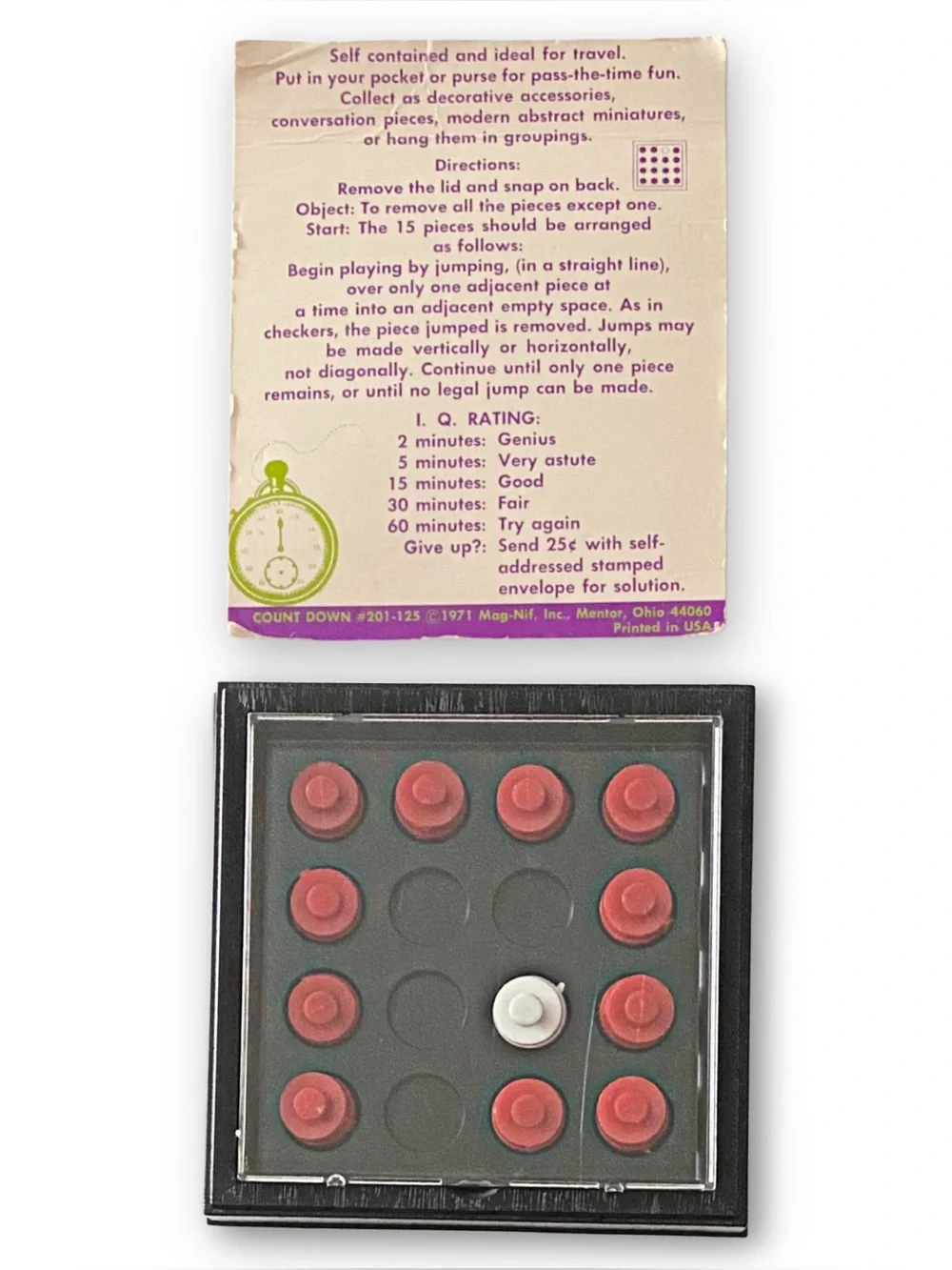 Mag-Nif Vintage 1970s Count Down Travel Pocket Peg Puzzle Handheld Strategy Game